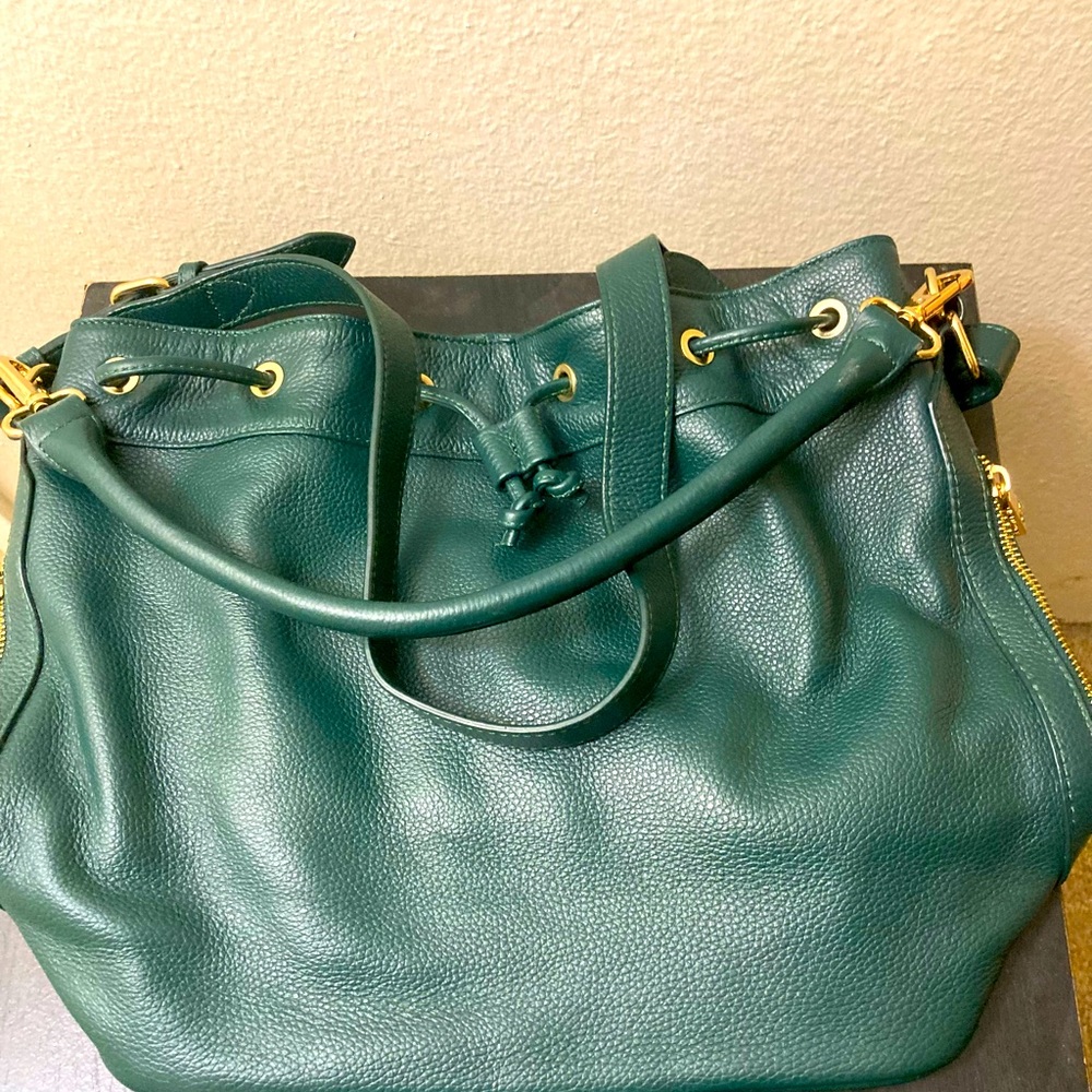 Ora Delphine Forest Green Bucket Bag with Dust Cover